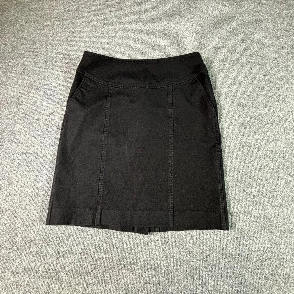 Banana Republic Women Black Denim Straight Pencil Skirt 8 Preppy Stretch Pockets